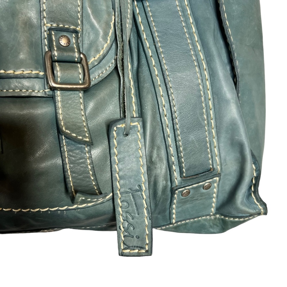 FOSSIL BLUE LEATHER SATCHEL - Picture 8 of 16